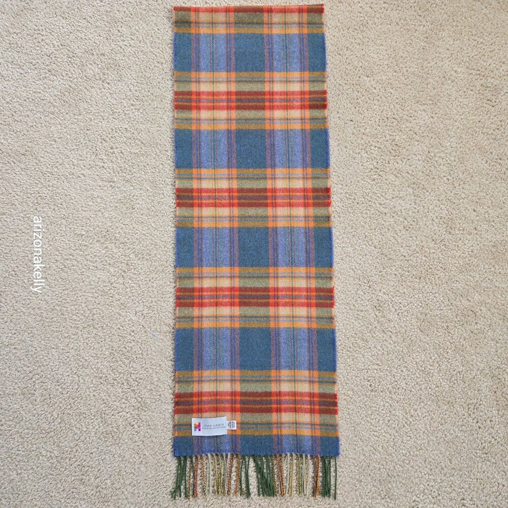 John Hanly Extra Fine Merino Wool Scarf Colorful Plaid - Picture 2 of 8